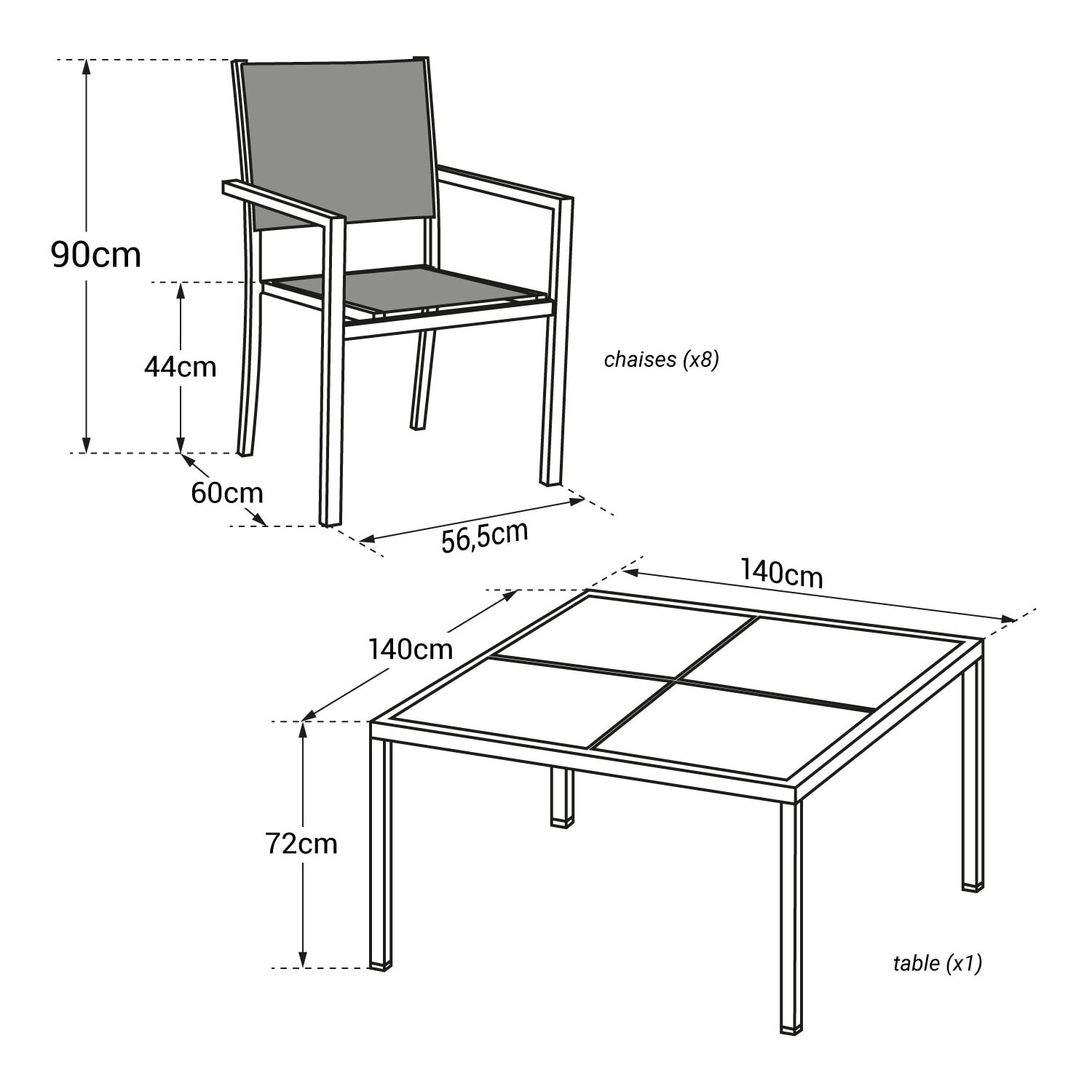 Salon de jardin CAGLIARI en textilène gris 8 places - aluminium anthracite