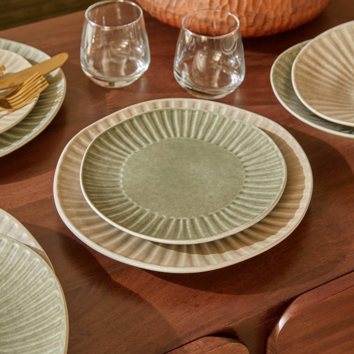 Lot de 4 Assiette dessert Nyero ronde D.21cm vert