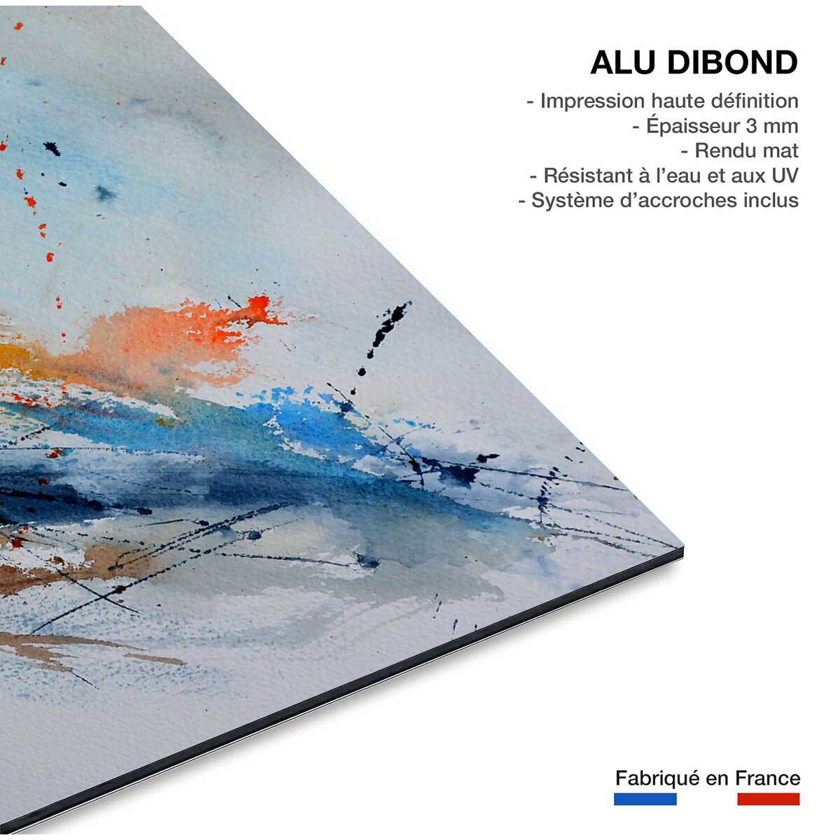 Tableau abstrait Pochoir et tâches d'encres Tableau alu Dibond