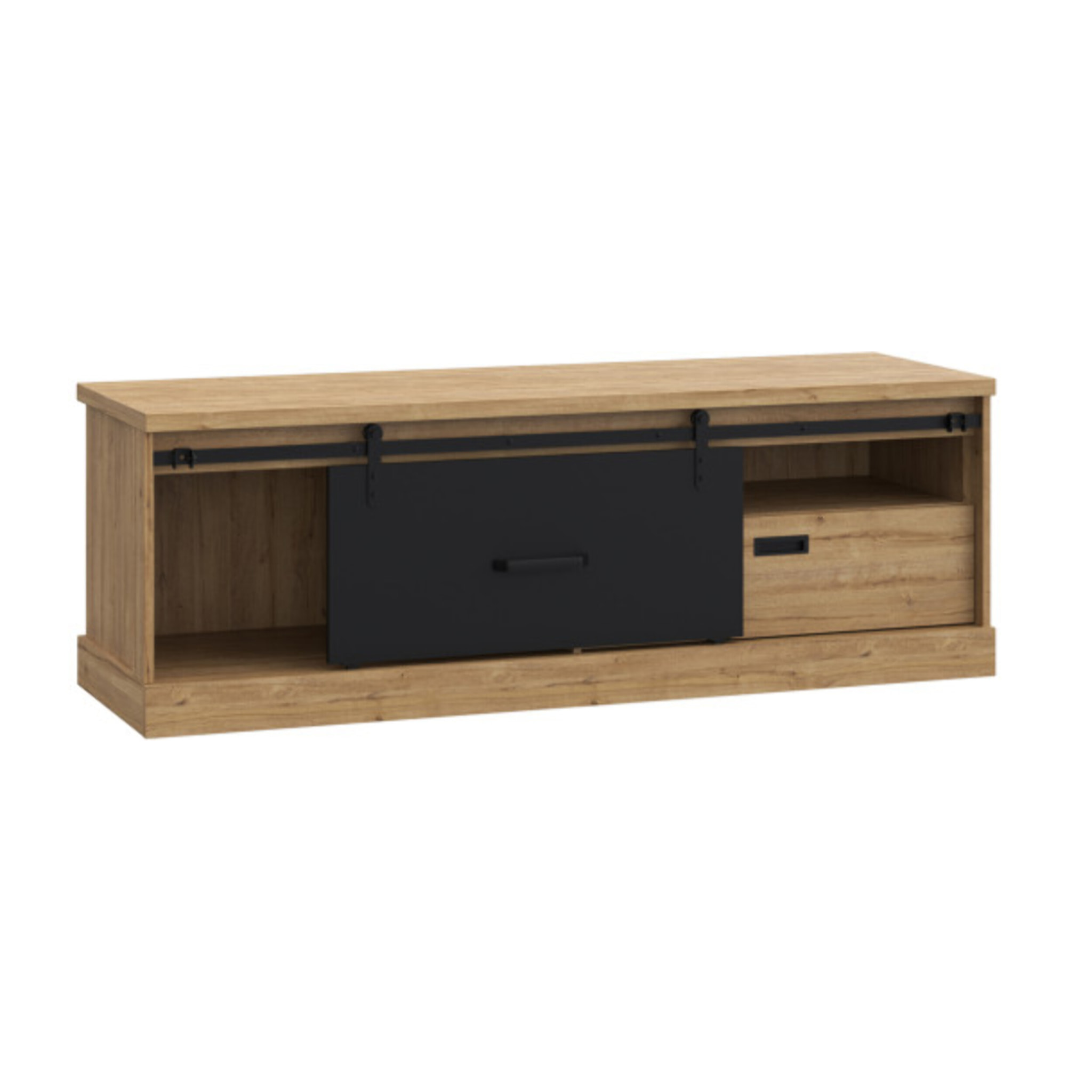 Meuble TV en bois effet chêne & noir L163cm - FACTORY