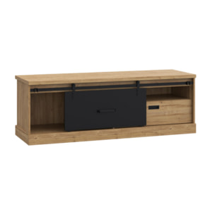 Meuble TV en bois effet chêne & noir L163cm - FACTORY