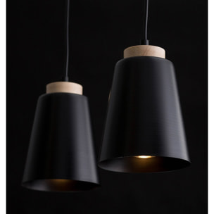 Lampada a sospensione Bolero in acciaio nero e legno