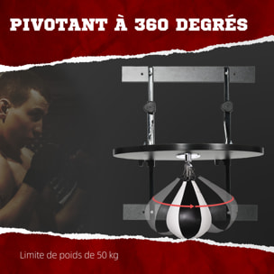 Poire de vitesse boxe pivotante 360° - crochet, pompe inclus - acier PU noir blanc