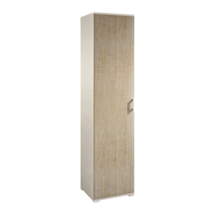 Armadio multiuso Aquilegia, Mobile lineare a 1 Anta battenti e 4 ripiani regolabili, Mobile a colonna per bagno, 100% Made in Italy, Cm 45x45h195, Rovere e Bianco