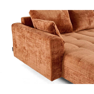 Rune - canapé panoramique d'angle droit 7 places en velours texturé - Rouille