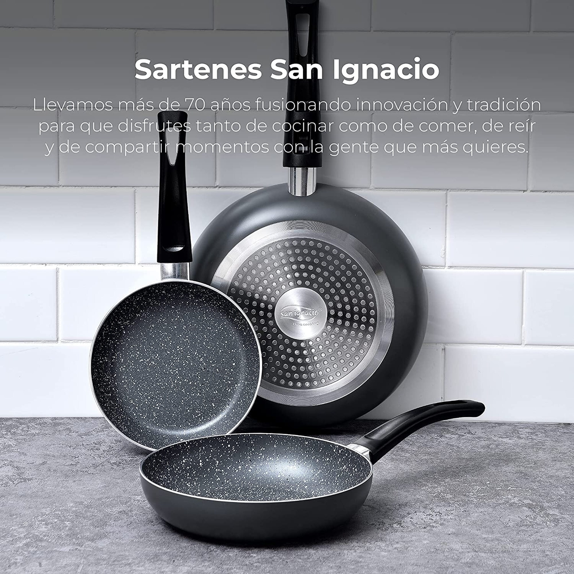 Set 3pc sarten (16+20+24cm) aluminio prensado ind negra soul marble