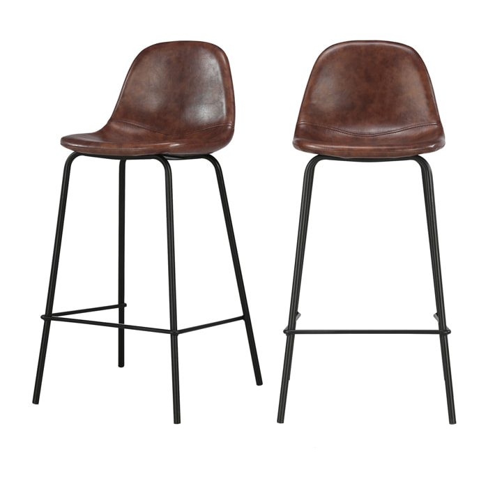 Lot de 2 chaises pour îlot central 65 cm en cuir synthétique marron - Henrik