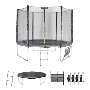 Trampoline 305cm - Mars XXL Gris - avec filet de protection. échelle. bâche. filet pour chaussures. kit d'ancrage. trampoline de jardin 305 cm |Qualité PRO |Normes EU