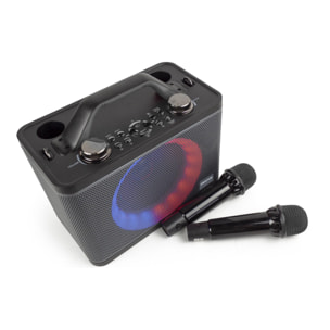 PRIXTON Karaoke Portátil PartyGo - 2 Micrófonos - Bluetooth, USB, AUX y MicroSD - Luz LED