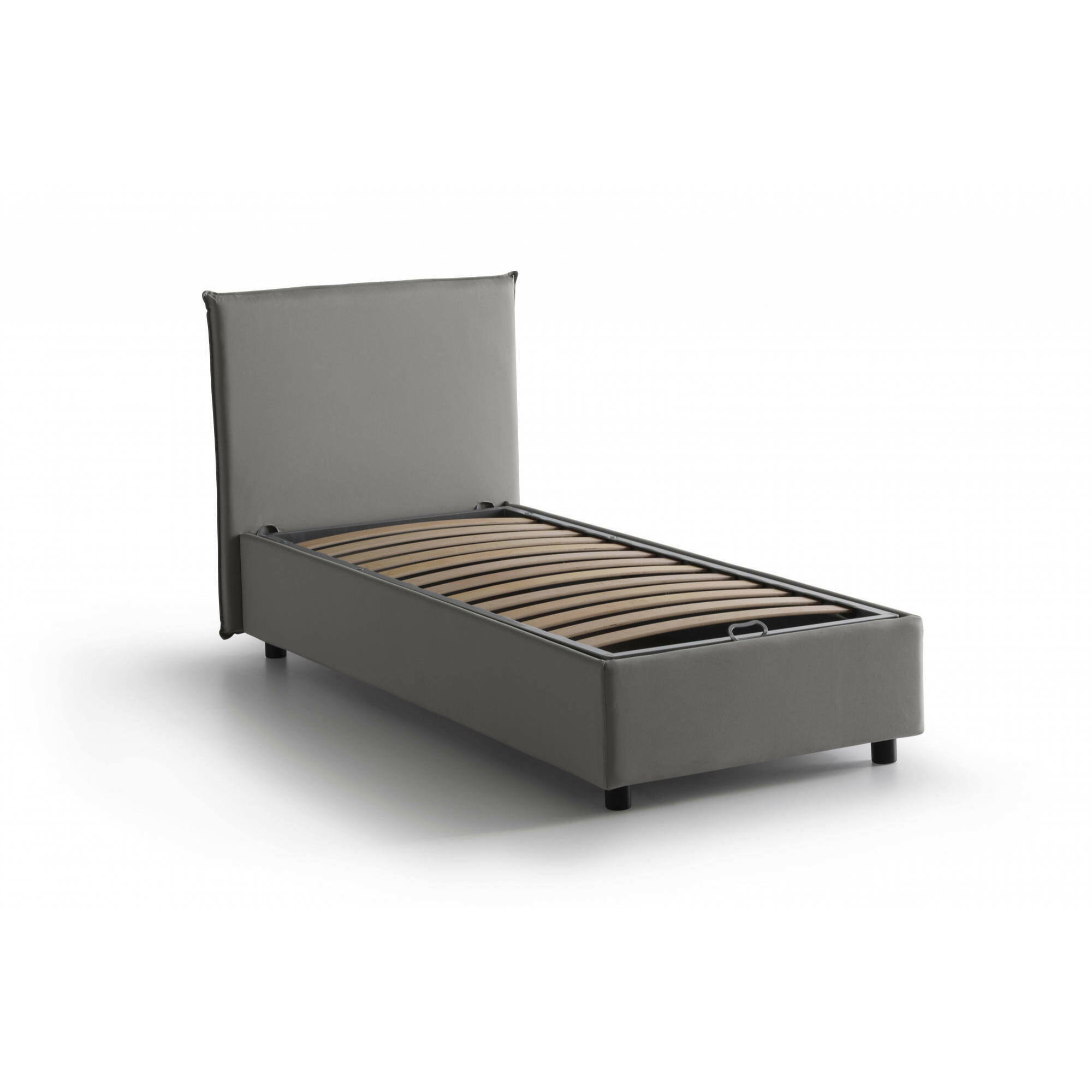 Letto singolo Argentino, Letto contenitore con rivestimento in tessuto, 100% Made in Italy, Apertura frontale, adatto per materasso Cm 80x190, Grigio
