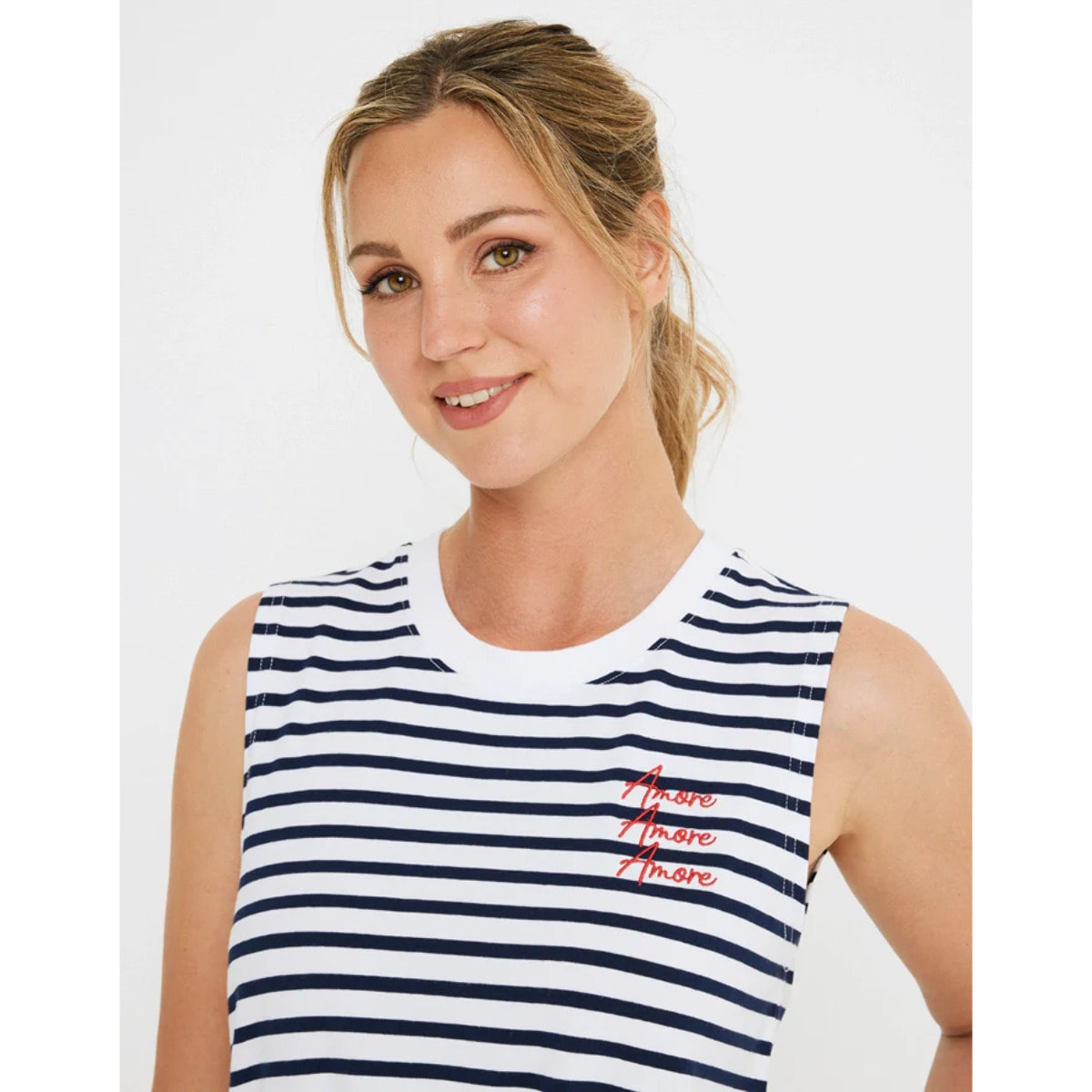 Camiseta Tirantes Blanca y Azul Marino - Rayti