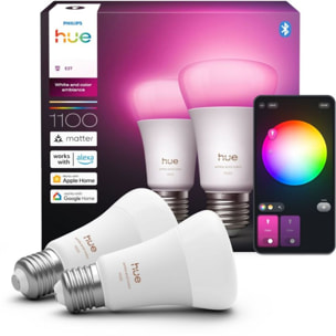 Ampoule LED connectée PHILIPS HUE E27 White&Color Ambiance pack de 2