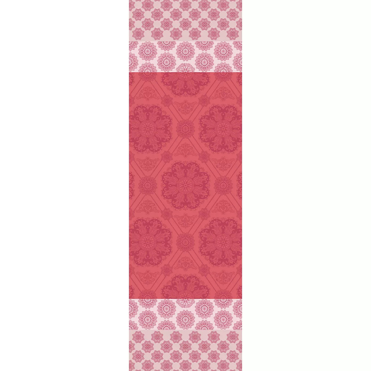 Chemin de table pur coton motif jacquard rose Mille rosaces framboise
