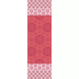 Chemin de table pur coton motif jacquard rose Mille rosaces framboise