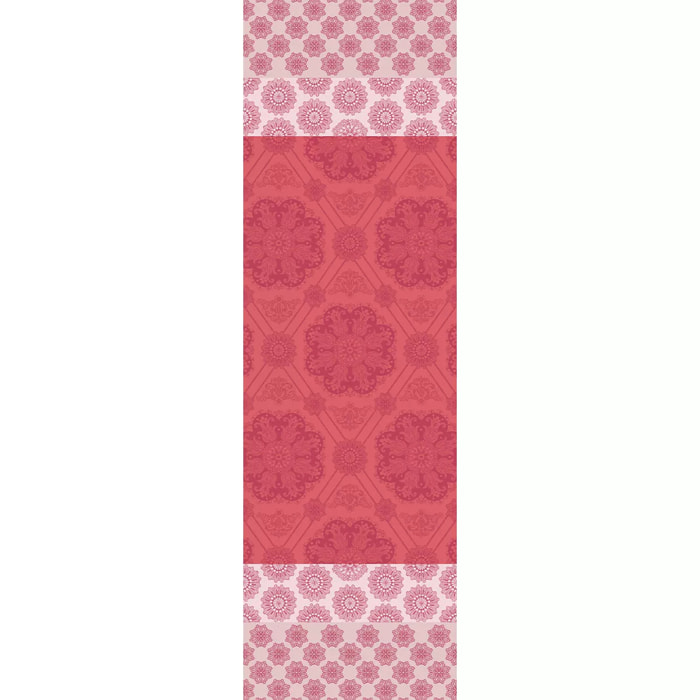Chemin de table pur coton motif jacquard rose Mille rosaces framboise