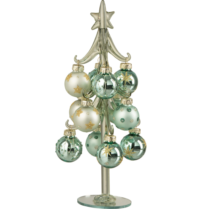 J-Line décoration sapin de Noël + Boules - verre - vert/bleu - small