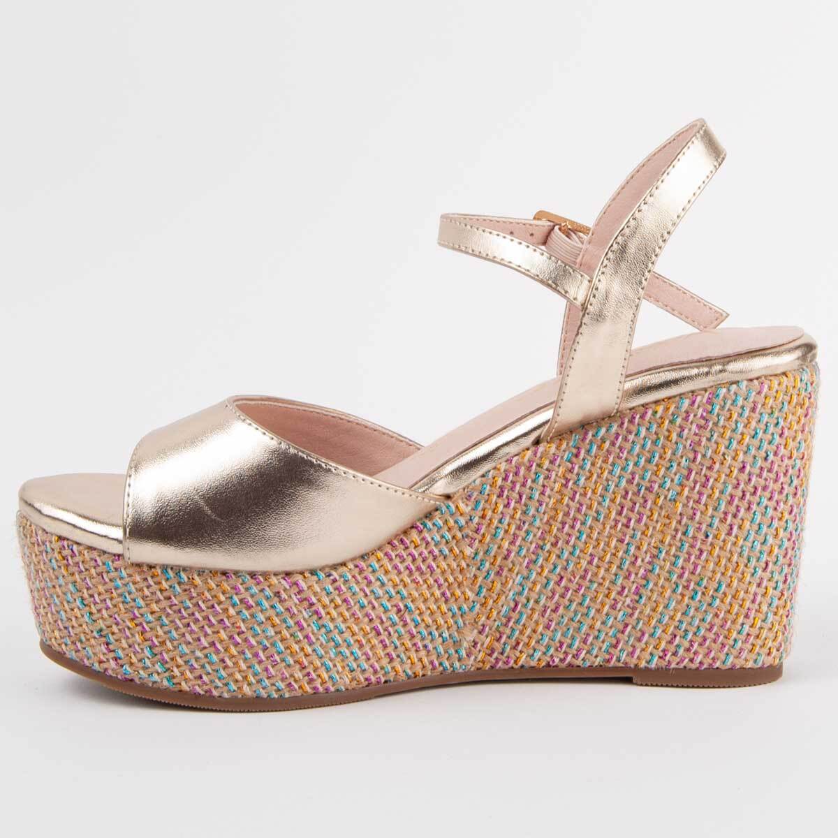 Sandalia De Cuña - Dorado - Altura: 10 Cm
