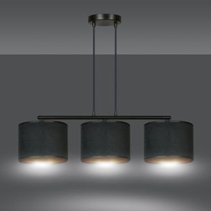 Lampada a sospensione HILDE a tre luci in acciaio e velluto nero
