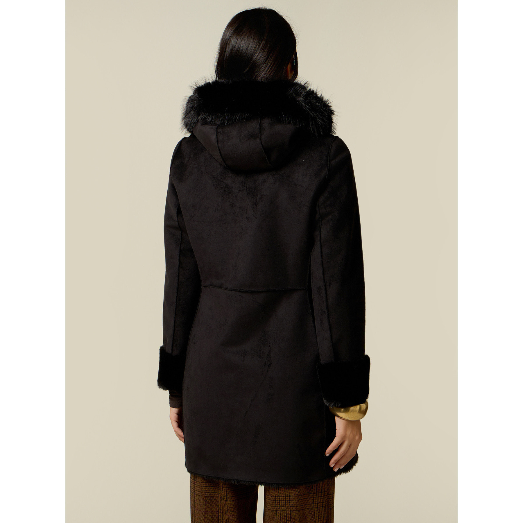 Oltre - Cappotto con cappuccio effetto shearling - Nero