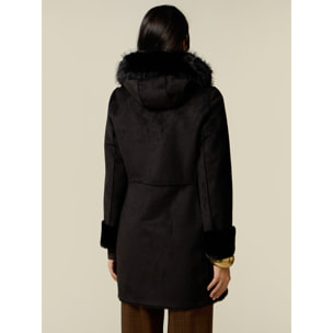Oltre - Cappotto con cappuccio effetto shearling - Nero