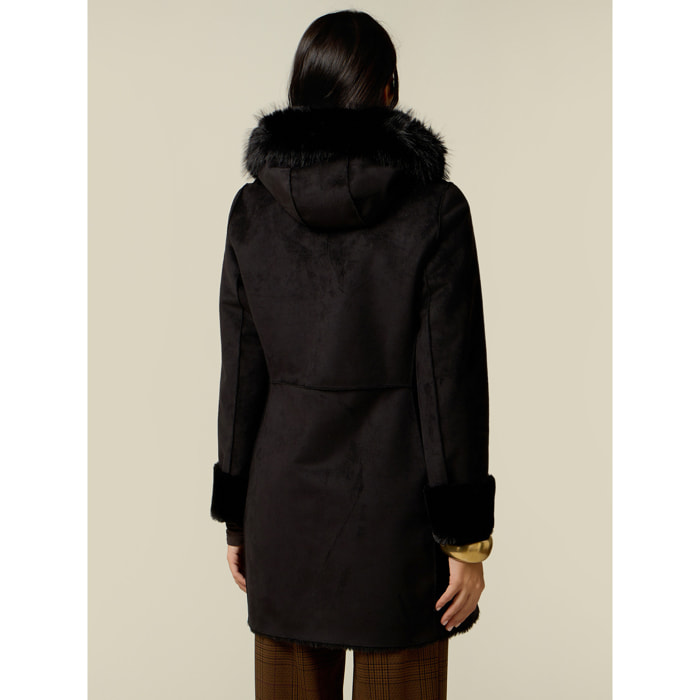 Oltre - Cappotto con cappuccio effetto shearling - Nero