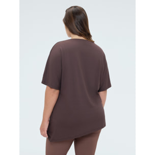 Fiorella Rubino - T-shirt in viscosa con strass sullo scollo - Marrone