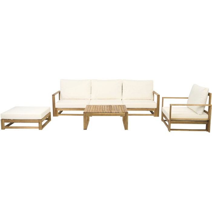 Salon de jardin en bois modulable avec coussins "Bellingham" - 5 places - Beige