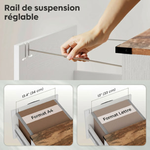 Caisson de bureau 3 tiroirs design campagne chic effet bois métal blanc