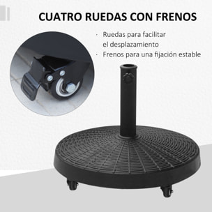Base para Sombrilla Redonda Ø52 cm 22,7 kg Soporte para Parasol de Resina con Ruedas Pie para Sombrilla con Postes Ø38 mm y Ø48 mm Diseño de Ratán para Jardín Patio Terraza Negro
