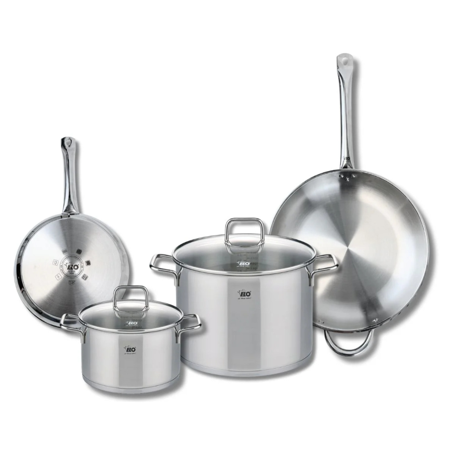 Ensemble de 2 Poêles de cuisson 24 et 32 cm et 2 faitouts 20 et 26 cm Elo Profi Citrin