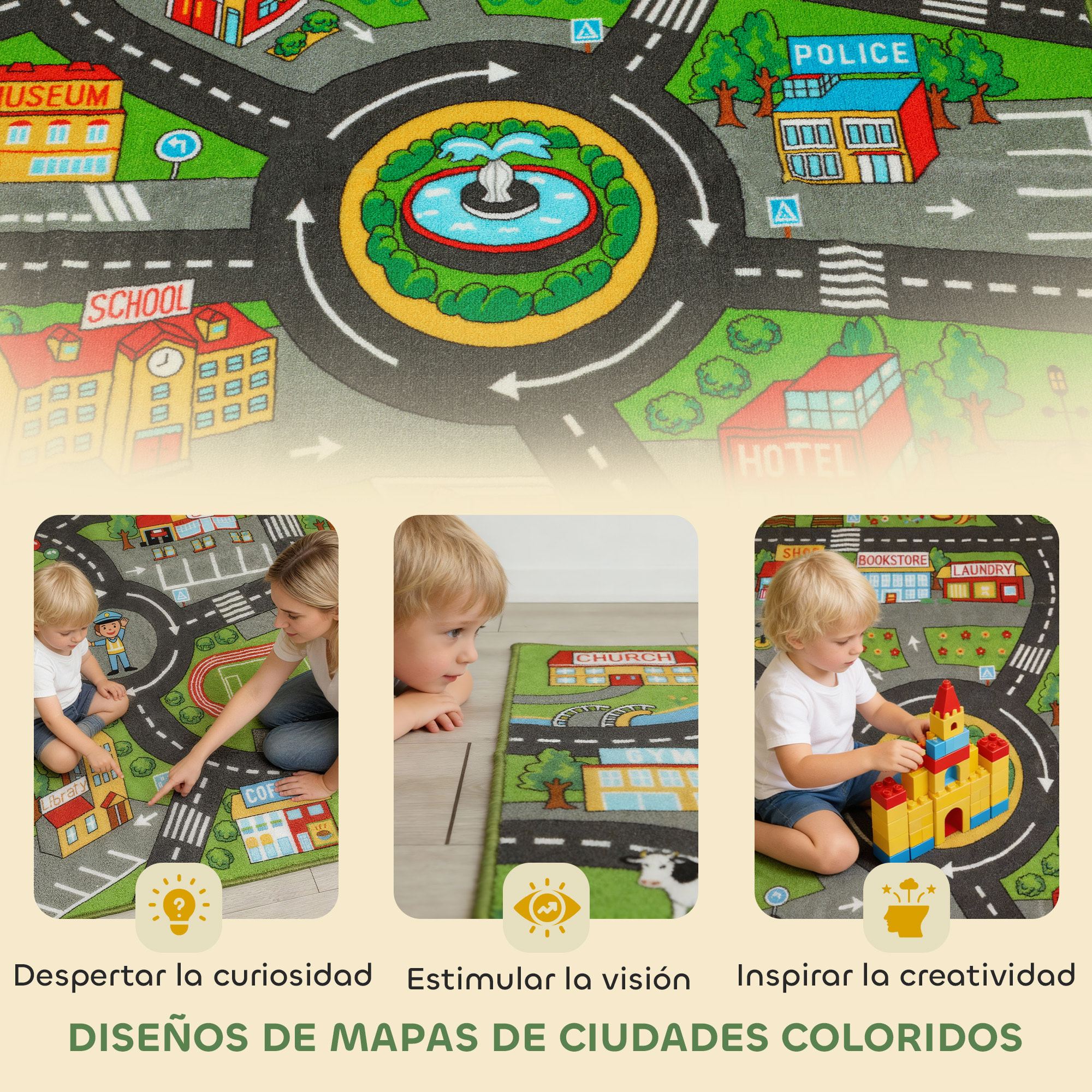 Alfombra Infantil, Carretera de Ciudad, 200x150 cm, Alfombra Educativa Antideslizante para Gateo y Jugar con Coches, para Salón y Dormitorio, Textura Suave