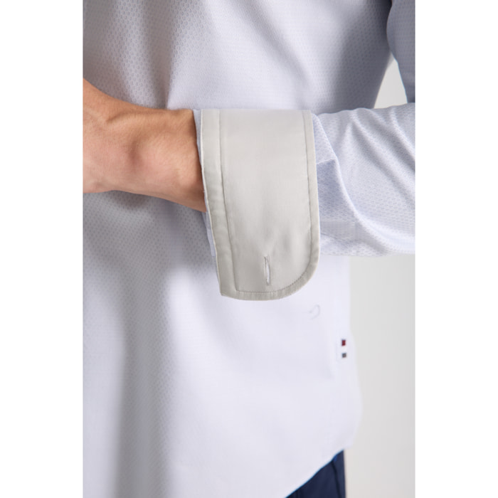 Camicia Uomo 1 Bottone Francese Slim Armaturato Fantasia Grigio/Bianco