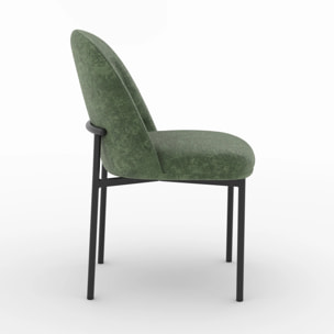 Lot de 2 chaises en tissu vert sapin et pieds métal noir - Noah