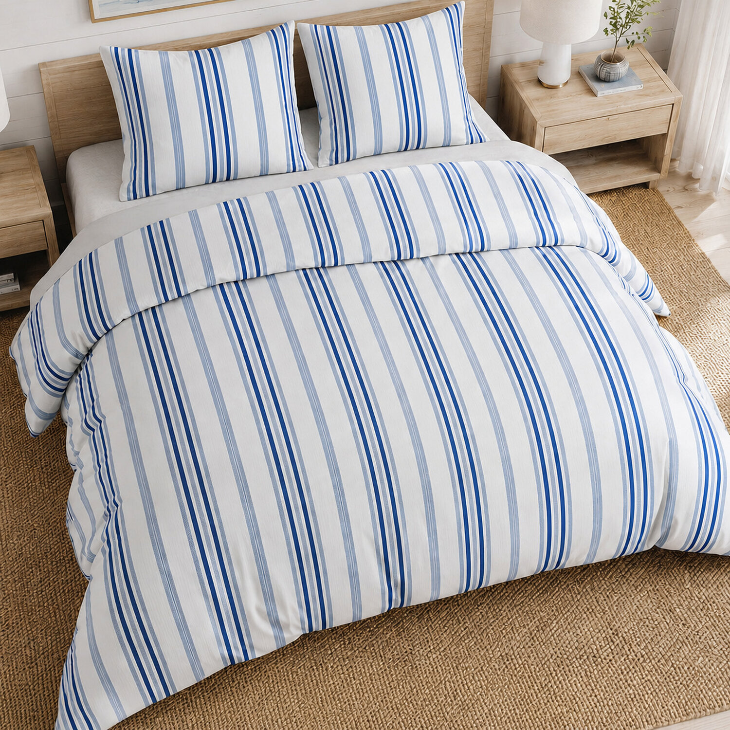 Parure housse de couette 100% percale de coton rayures verticales - MAT