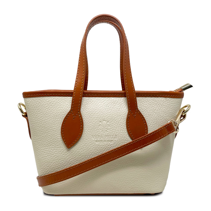 Chicca Borse - Borsa a Mano Donna in Vera Pelle - Colore Beige