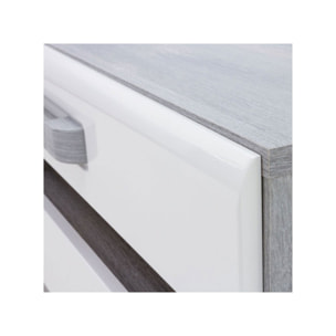 Meuble TV bas blanc laqué décor gris - SENSATION