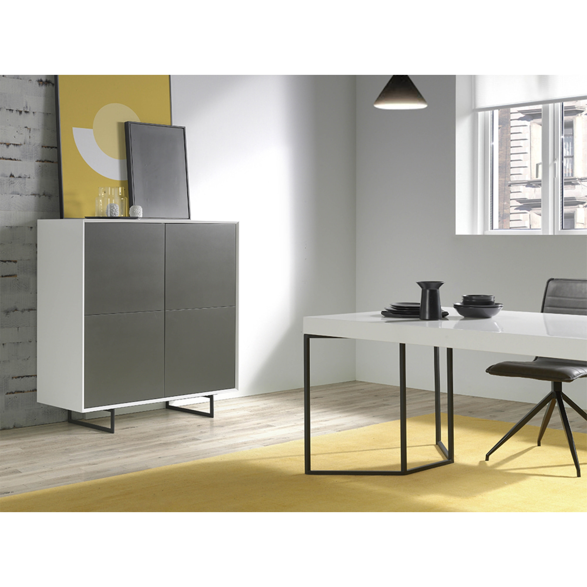 Aparador – Gris mate y blanco brillo