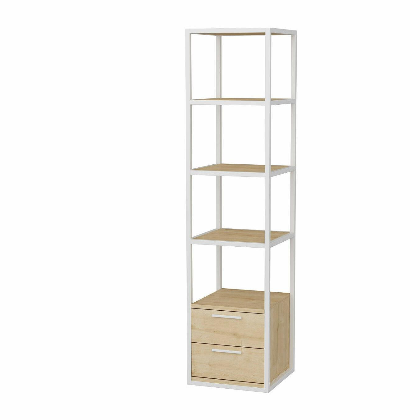 Libreria Dfogliat, Scaffale da ufficio, Mobile portalibri, Biblioteca, 39x39h169 cm, Bianco e Rovere