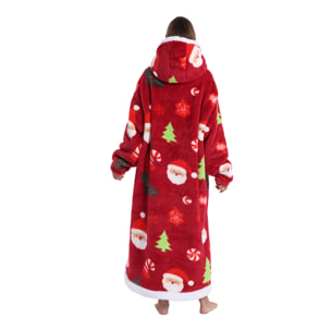 Vestaglia stile felpa e coperta in peluche extra morbida. Triplo tasca frontale tipo kangaroo. Design natalizio tipo lungo.