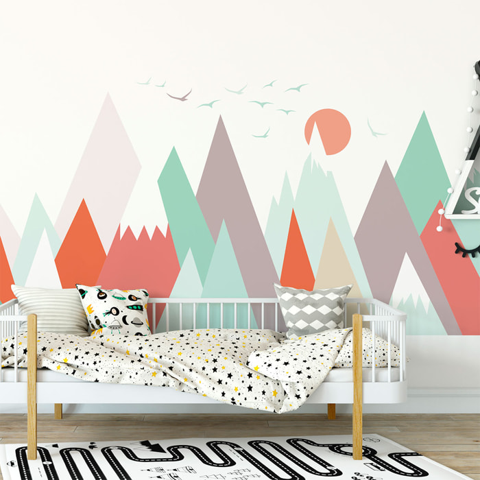 Stickers muraux enfants - Décoration chambre bébé - Autocollant Sticker mural géant enfant montagnes scandinaves MELANIKA