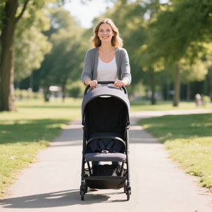 Silla de Paseo Ligera, Carrito para Bebé Plegable, Respaldo Reclinable, Reposapiés Ajustable, Capota, Cesta, Arnés de 5 Puntos, Carga Máxima 15 kg, Gris Oscuro