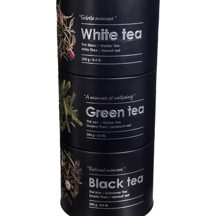 Boîte à thé 3 compartiments métal "Black Edition" noir