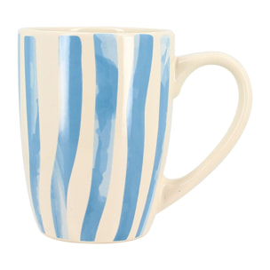 Lot de 6 mugs 38cl en grès blanc et rayures bleues CORFU