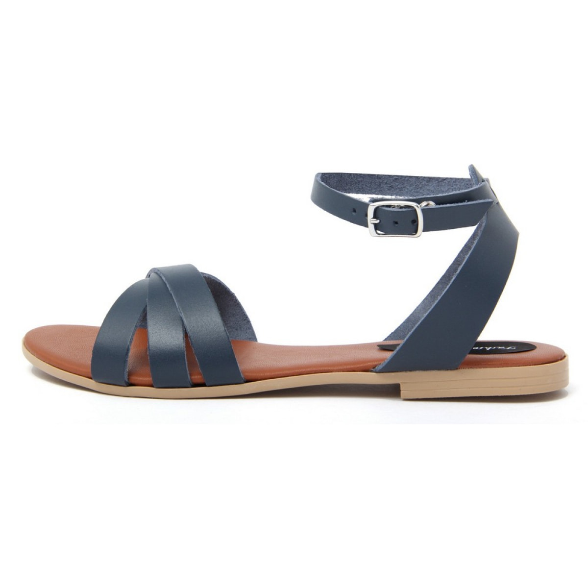 Sandali Flat Made in Italy in pelle colore Blu, Altezza tacco 1,2 cm