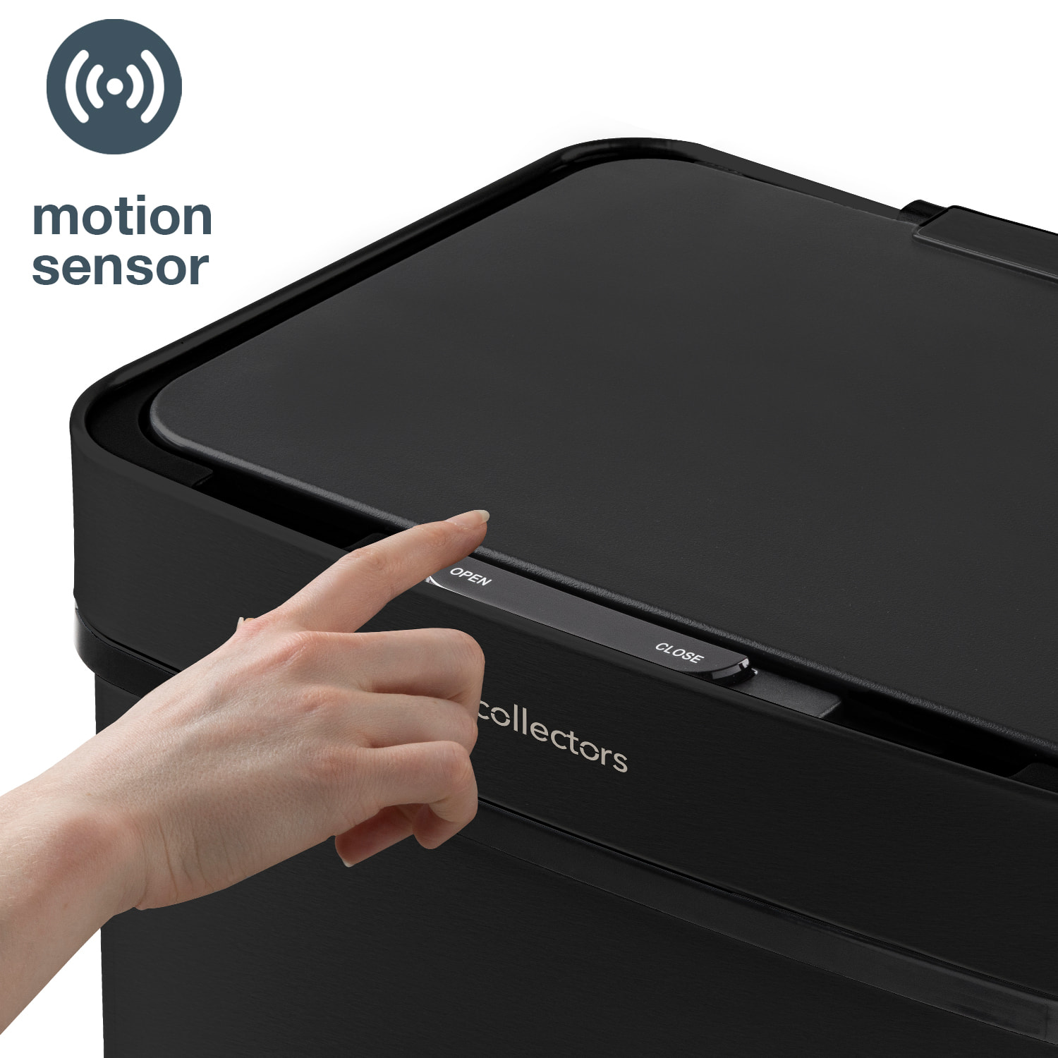 Papelera de clasificador, Les Collectors, N°1015, de acero inoxidable, apertura y cierre automáticos, 69L, negro mate