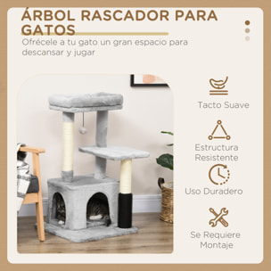 Árbol Rascador para Gatos Medianos Altura 85 cm Árbol para Gatos con Nido Plataforma Bola Colgante Juguete Rascador y Postes de Sisal 48x48x85 cm Gris