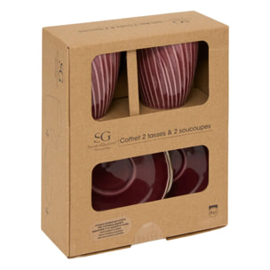 Coffret 2 tasses avec coupelles Ella 90ml grenat