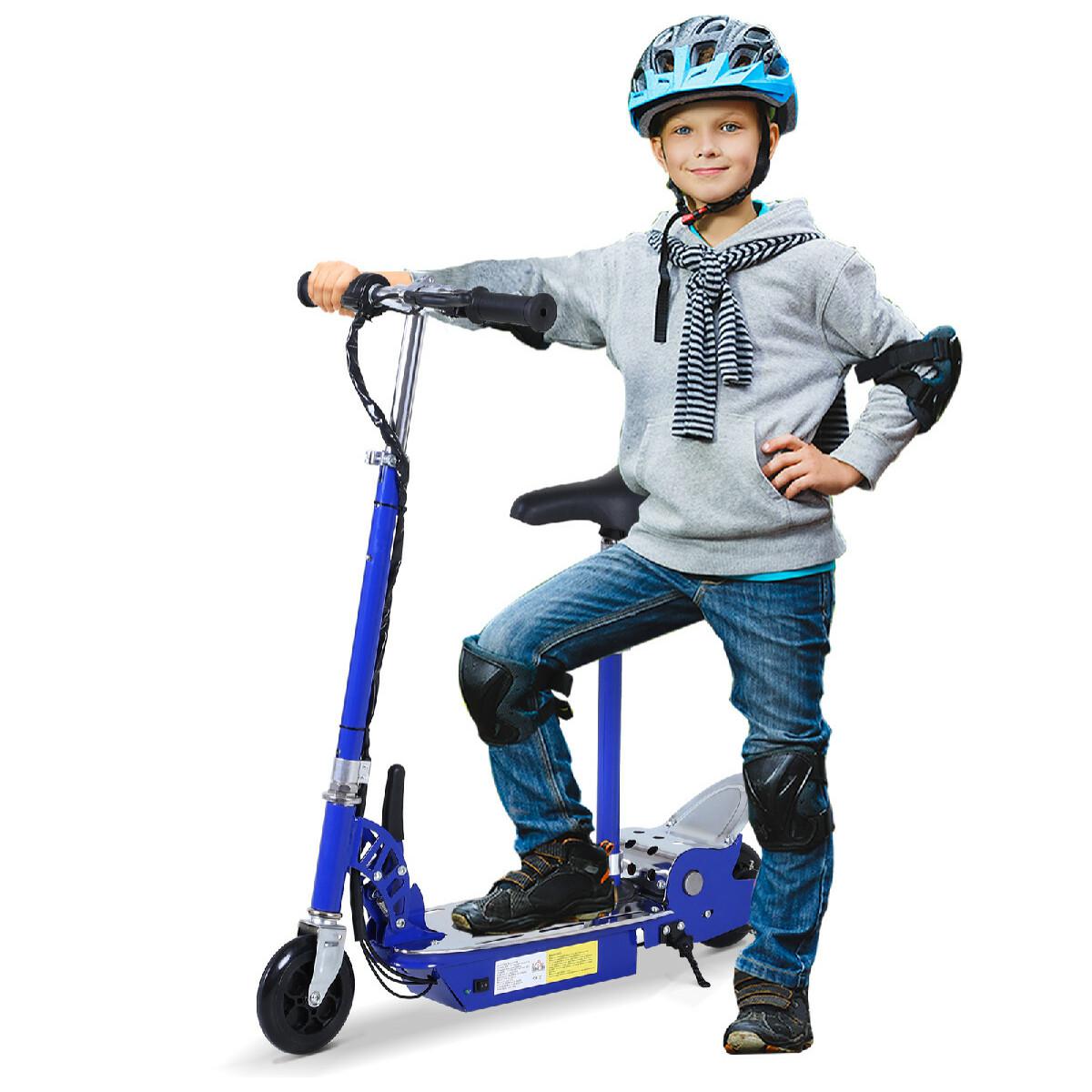 Trottinette électrique 120 W pliable pour enfant de 7 à 12 ans hauteur guidon et selle réglable 10 Km/h max. bleu