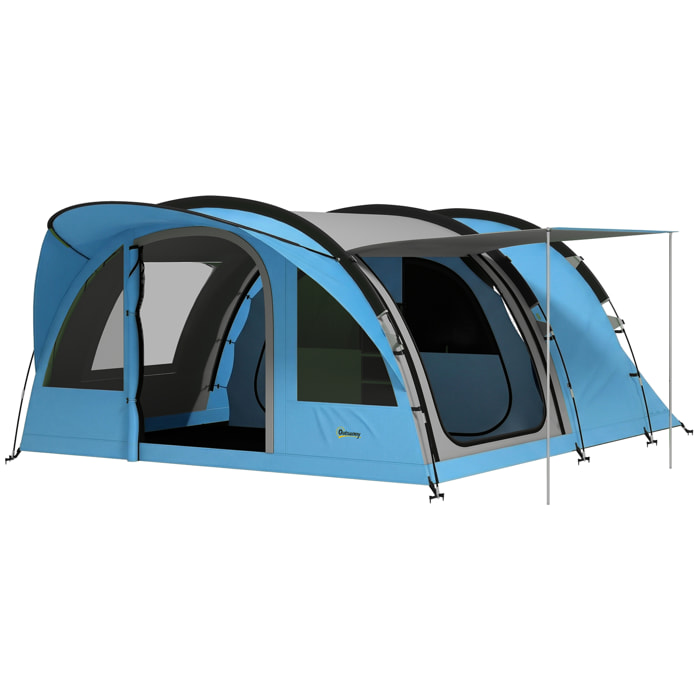 Tente camping tunnel 4 pers. imperméable 3000mm - 5,65x3,70x2m - bleu
