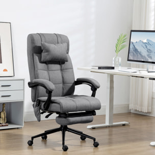 Chaise de bureau ergonomique design - fonctions massante et chauffante - inclinable, réglable - repose-pied - tissu gris